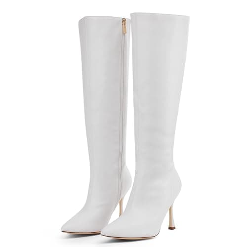 Stylish Pointed Toe Zipper Stiletto Boots for Women — Matte White