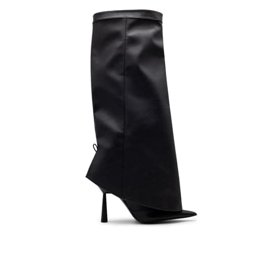 Goolita Women's Pointed Toe Knee High Stiletto Heel Fold Over Boots Fashion & Comfortable