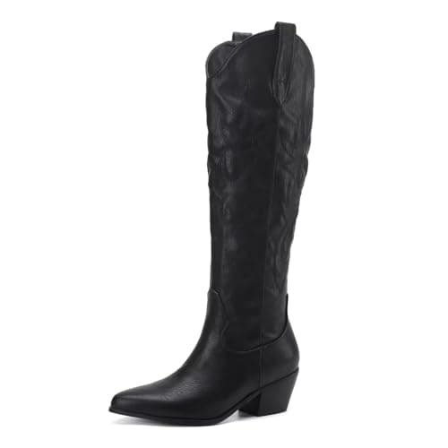 CIERWS Women's Embroidered Western Cowgirl Knee-High Boots — Black