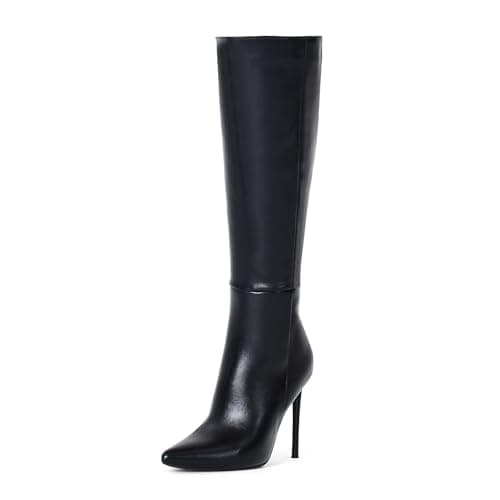 Elisabet Tang Women's 4 inch Stiletto Knee High Boot Leather Suede — Brave Black