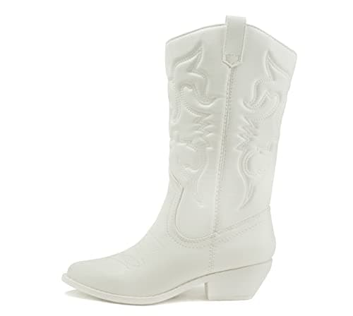 All-White Soda Red Knee High Cowboy Boots with Pull-On Tabs — All White Pu