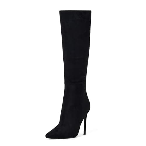 Elisabet Tang Women's 4 inch Stiletto Knee High Boot Leather Suede — Black Suede