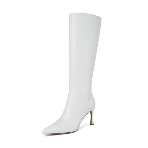 Sparkly Rhinestone Knee High Boots for Women — Pu-white(stiletto)