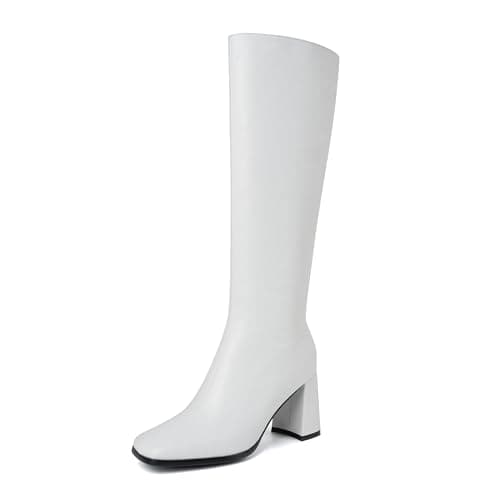 Sparkly Rhinestone Knee High Boots for Women — Pu-white(chunky)