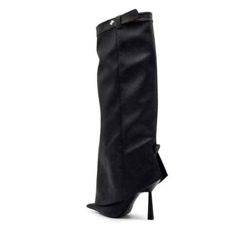 Goolita Women's Pointed Toe Knee High Stiletto Heel Fold Over Boots Fashion & Comfortable