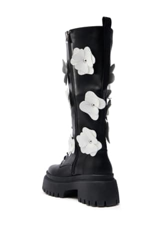 Richealnana Women's Floral Knee High Lace-Up Boots with Zipper Heel