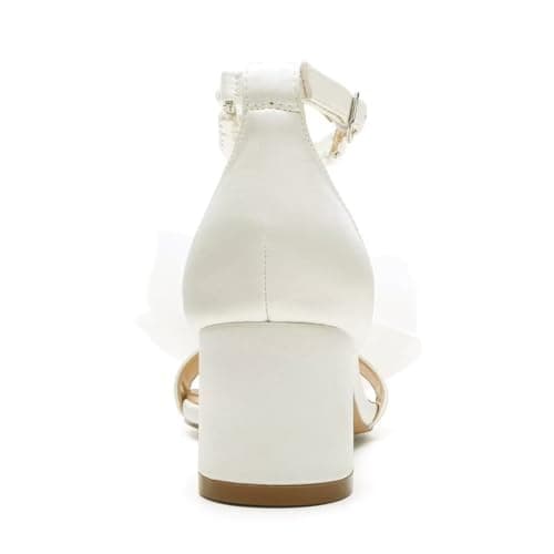 Pearl Heels Bridal Sandals with Bow Block Heel for Bride