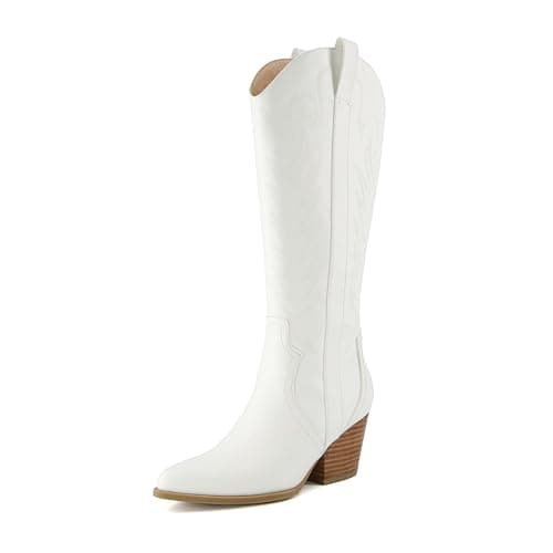 CUSHIONAIRE Women's Comfortable Tall Western Boot + Memory Foam — White