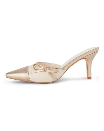 Coutgo Women's Two-Tone Bow Tie Heels Wedding Dress Shoes — Nude