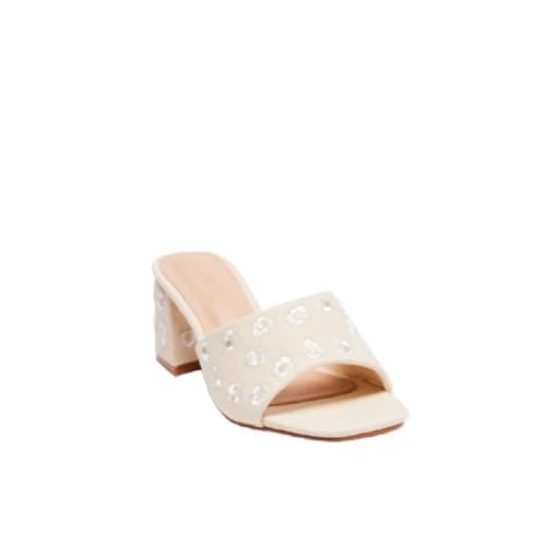 Richealnana Women's Chunky Block Heel Flower Mule Sandals