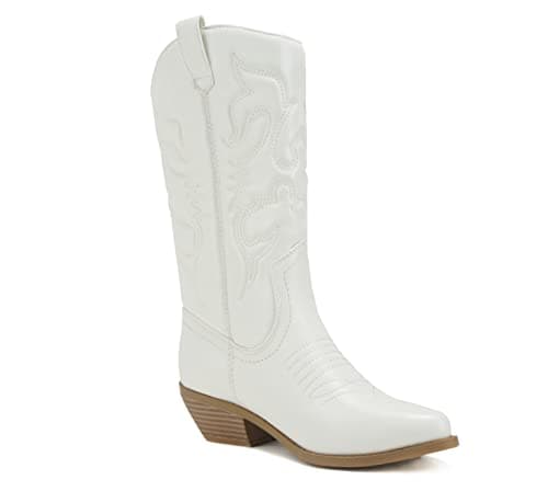 All-White Soda Red Knee High Cowboy Boots with Pull-On Tabs