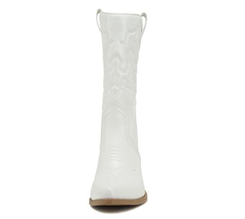 All-White Soda Red Knee High Cowboy Boots with Pull-On Tabs