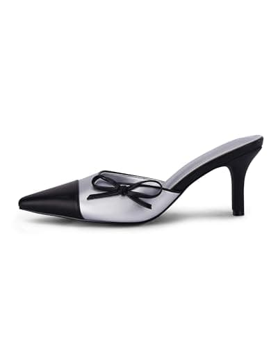 Coutgo Women's Two-Tone Bow Tie Heels Wedding Dress Shoes — Silver