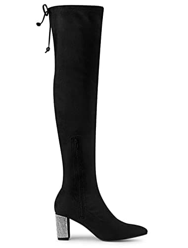 Allegra K Women's Chunky Heels Over the Knee Rhinestone Boots