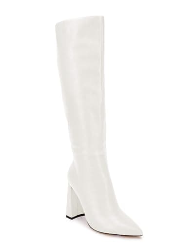 Juliet Holy Women's Wide Calf Chunky Knee-High Go-Go Boots with Side Zipper — White