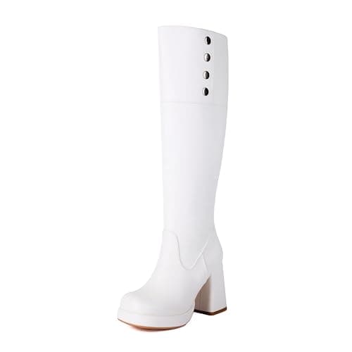 ForeMode Women's Gothic Leather Ankle Boots with Studded Strap — White-m8-4