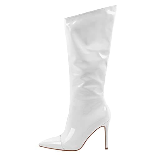 Richealnana Women's Pointed Toe Stiletto Knee High Boots — White