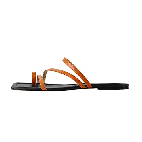 Women's Clear Straps Toe Ring Square Toe Flat Sandals