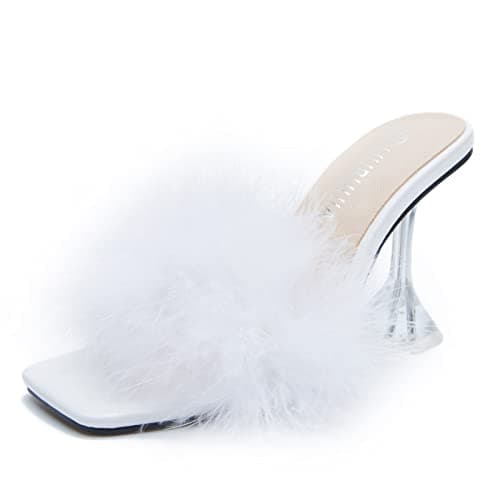 LIURUIJIA Women's Fluffy High Heels for Wedding Party — White