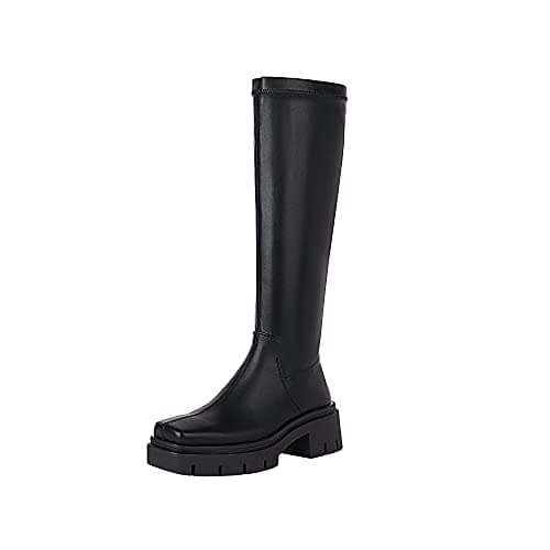 Vivianly Women's Knee High Chunky Heel Zip Boots