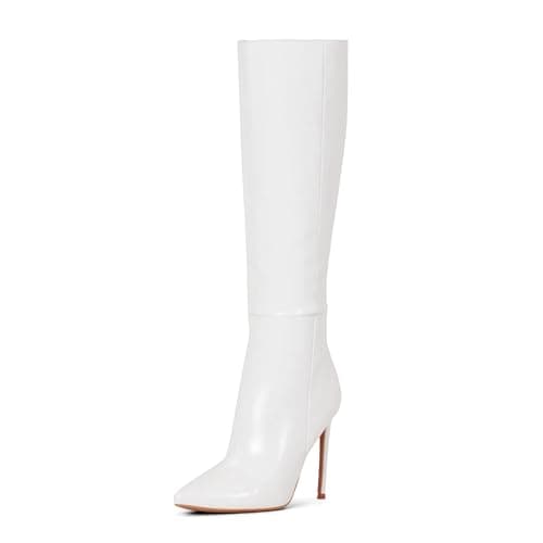 Elisabet Tang Women's 4 inch Stiletto Knee High Boot Leather Suede — Chaste White