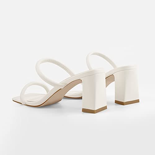 Richealnana Women's Square Toe Chunky Heels Mule Slides