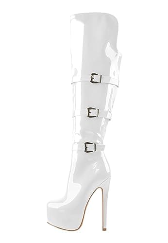 Richealnana Women's Platform Over-the-Knee High Boots — Stiletto White