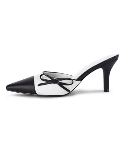Coutgo Women's Two-Tone Bow Tie Heels Wedding Dress Shoes — White