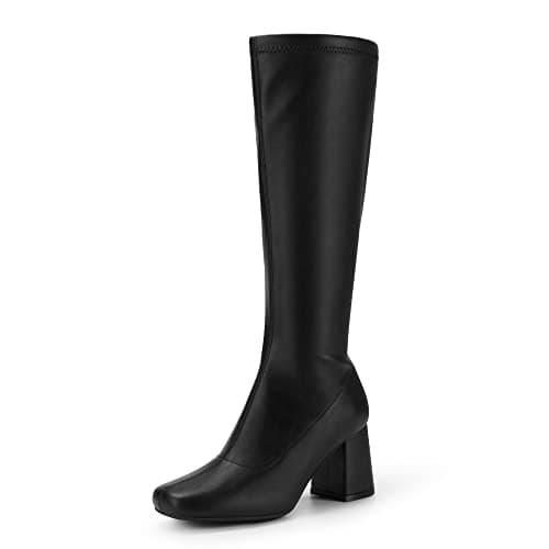 Dream Pairs Women's Chunky Knee High Square Toe Boots — Black/Pu