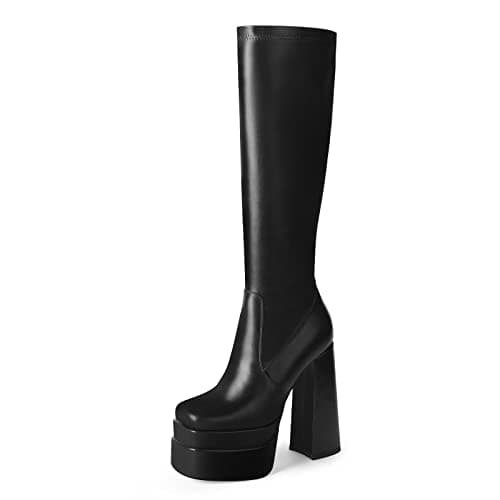 Wetkiss Chunky Heel Stretch Knee High Boots for Women