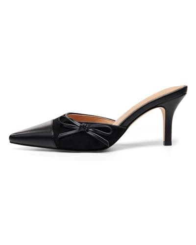 Coutgo Women's Two-Tone Bow Tie Heels Wedding Dress Shoes — Black