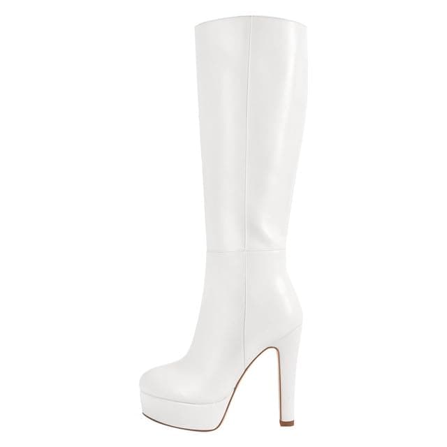 Richealnana Women's Knee High Side Zipper Stiletto Heel Boots — White