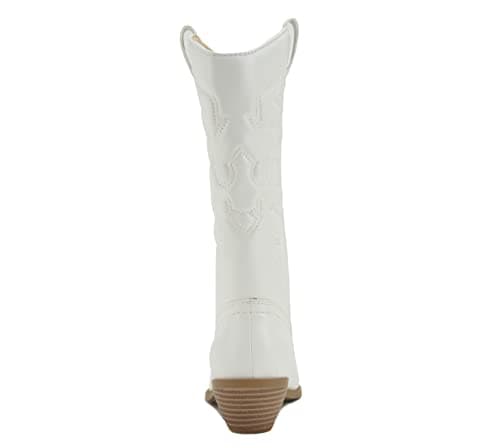 All-White Soda Red Knee High Cowboy Boots with Pull-On Tabs