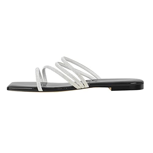 Richealnana Women's Rhinestones Crisscross Slip-On Flat Sandals
