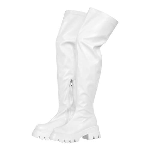 Richealnana Women's Thigh High Closed Toe Over-the-Knee Boots — White