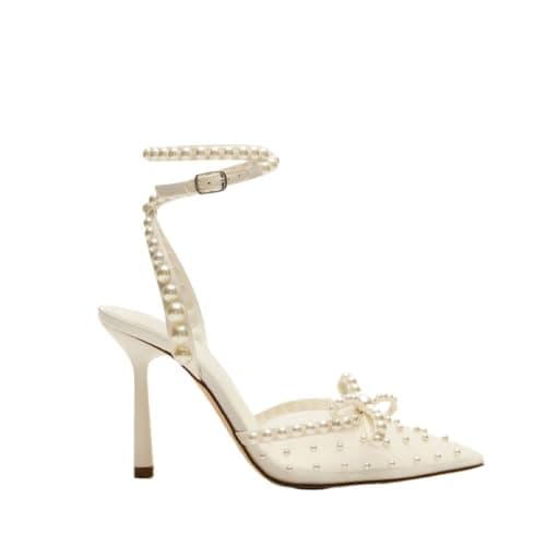 Richealnana Women's Pearl Pointed Toe Stiletto Heel Bridal Sandals