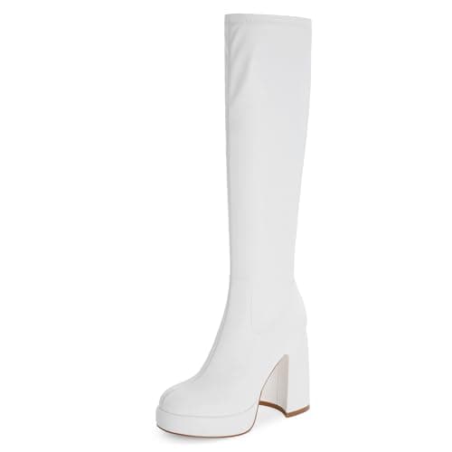 Modatope Platform Knee High Boots for Women — A-white