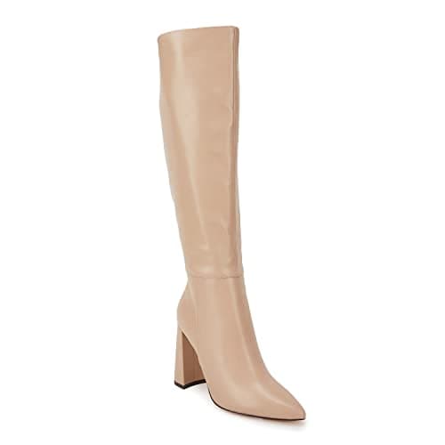 Juliet Holy Women's Wide Calf Chunky Knee-High Go-Go Boots with Side Zipper — Khaki