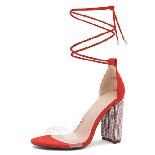 Shoe Land SL-ROSEMMINA Women's Strappy Heeled Rhinestone Sandals for Weddings & Parties — 2020clearred
