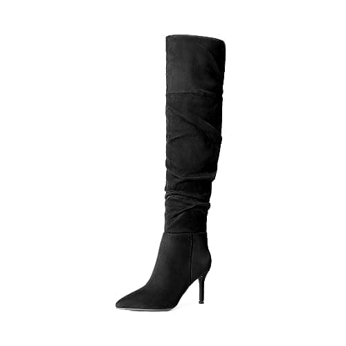 Dream Pairs Women's Knee High Stiletto Pointed Toe Boot — Black-suede