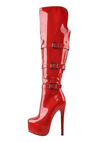 Richealnana Women's Platform Over-the-Knee High Boots — Stiletto Red