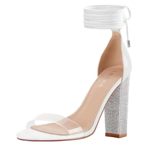LALA IKAI Chunky Heeled Open Toe Sandals, White, Silver, Gold, Black — 01-white(round Toe)