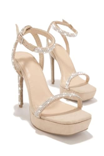 Richealnana Women's Sparkly Rhinestone Stilettos Ankle Strap Shoes for Party Prom