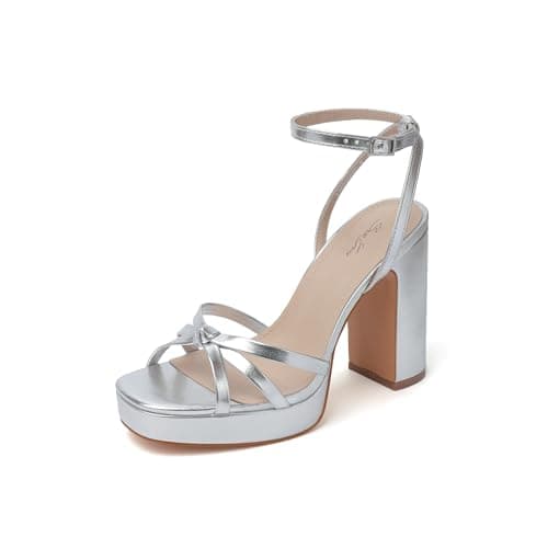 Sun Gurg Women's Multicolored Square Toe Platform Heels for Prom Night — Silver Metallic