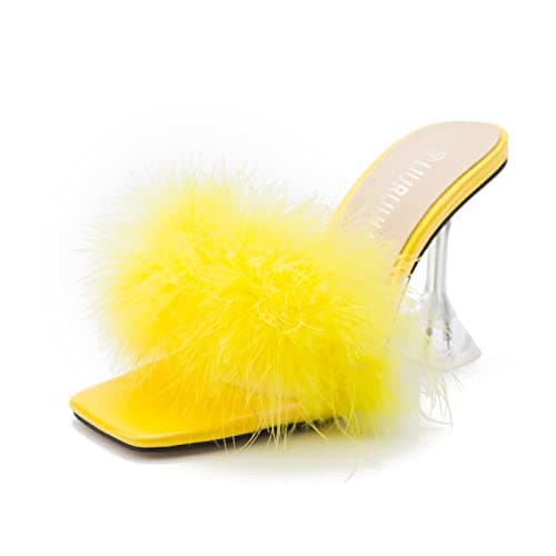 LIURUIJIA Women's Fluffy High Heels for Wedding Party — Yellow