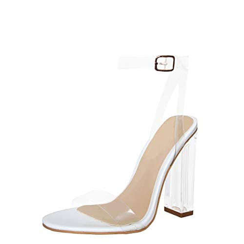 Richealnana Women's Clear Rhinestone Stiletto Sandals — White