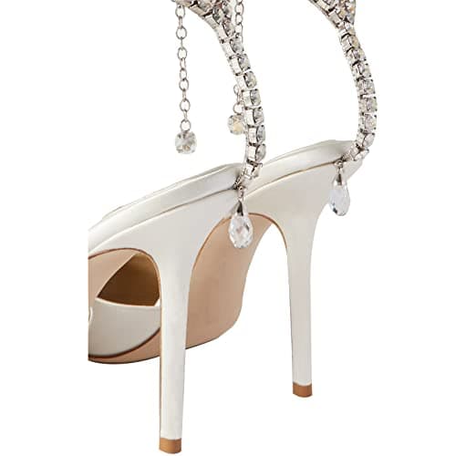 LauraVicci Women's Crystal Chain Heeled Sandals with Rhinestones Buckle Satin Shoes