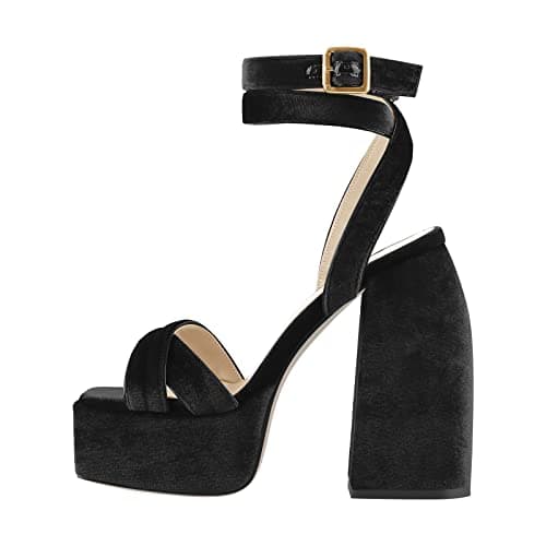 Richealnana Women'sChunky Heel Ankle Strap Sandal With Buckle — Black