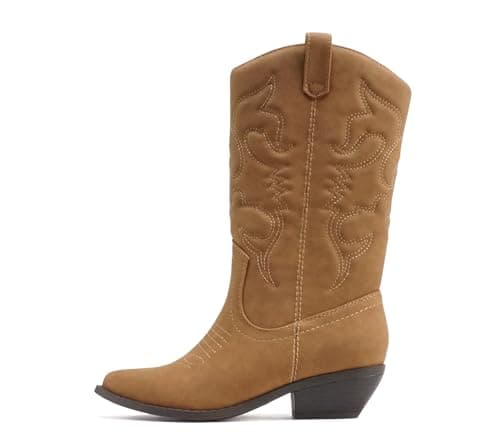 Women's Western Cowboy Pointe Toe Ankle Boots - RENO Soda — Dark Tan Nubuck