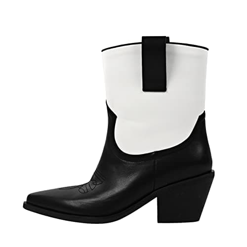 Richealnana Women's Embroidered Cowboy Boots — Black and White